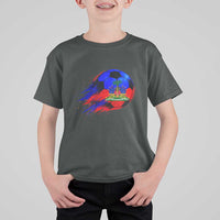 Haitian Flag Soccer Ball Splatter Graphic T Shirt For Kid Haiti Football Sports Fan