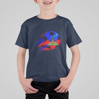 Haitian Flag Soccer Ball Splatter Graphic T Shirt For Kid Haiti Football Sports Fan