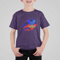 Haitian Flag Soccer Ball Splatter Graphic T Shirt For Kid Haiti Football Sports Fan