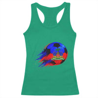 Haitian Flag Soccer Ball Splatter Graphic Racerback Tank Top Haiti Football Sports Fan