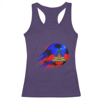 Haitian Flag Soccer Ball Splatter Graphic Racerback Tank Top Haiti Football Sports Fan