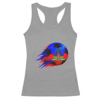 Haitian Flag Soccer Ball Splatter Graphic Racerback Tank Top Haiti Football Sports Fan
