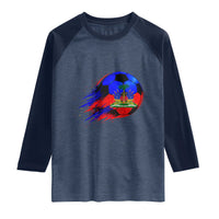 Haitian Flag Soccer Ball Splatter Graphic Raglan Shirt Haiti Football Sports Fan