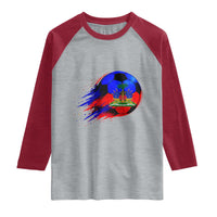 Haitian Flag Soccer Ball Splatter Graphic Raglan Shirt Haiti Football Sports Fan