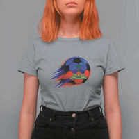 Haitian Flag Soccer Ball Splatter Graphic T Shirt For Women Haiti Football Sports Fan