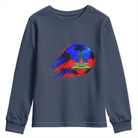 Haitian Flag Soccer Ball Splatter Graphic Youth Sweatshirt Haiti Football Sports Fan