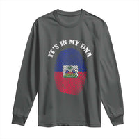 It's In My DNA Haitian Flag Fingerprint Graphic Long Sleeve Shirt Haiti Heritage Pride
