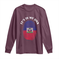 It's In My DNA Haitian Flag Fingerprint Graphic Long Sleeve Shirt Haiti Heritage Pride