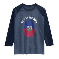It's In My DNA Haitian Flag Fingerprint Graphic Raglan Shirt Haiti Heritage Pride