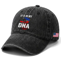 It's In My DNA Haitian Map and Fingerprint Flag Graphic Washed Cotton Baseball Cap Haiti Heritage Pride