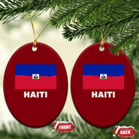 Vintage Distressed Haiti Flag Ceramic Ornament Haitian Heritage Pride