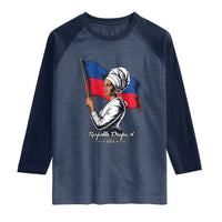 Respekte Drapo A 1804 Haitian Independence Day Raglan Shirt Proud Haitian Woman Flag Heritage