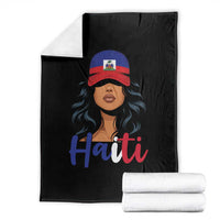 Beautiful Haitian Girl in Flag Baseball Cap Throw Blanket Haiti Heritage Pride