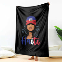 Beautiful Haitian Girl in Flag Baseball Cap Throw Blanket Haiti Heritage Pride