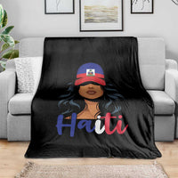 Beautiful Haitian Girl in Flag Baseball Cap Throw Blanket Haiti Heritage Pride