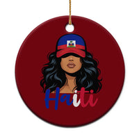 Beautiful Haitian Girl in Flag Baseball Cap Ceramic Ornament Haiti Heritage Pride
