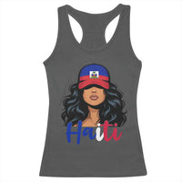 Beautiful Haitian Girl in Flag Baseball Cap Racerback Tank Top Haiti Heritage Pride