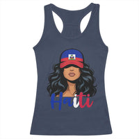Beautiful Haitian Girl in Flag Baseball Cap Racerback Tank Top Haiti Heritage Pride