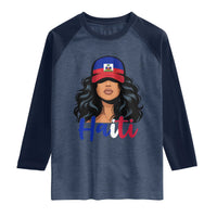 Beautiful Haitian Girl in Flag Baseball Cap Raglan Shirt Haiti Heritage Pride