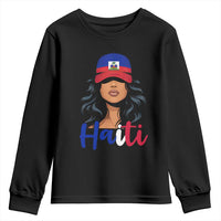 Beautiful Haitian Girl in Flag Baseball Cap Youth Sweatshirt Haiti Heritage Pride