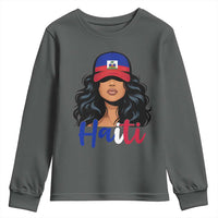 Beautiful Haitian Girl in Flag Baseball Cap Youth Sweatshirt Haiti Heritage Pride