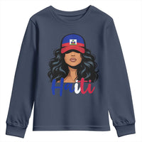 Beautiful Haitian Girl in Flag Baseball Cap Youth Sweatshirt Haiti Heritage Pride