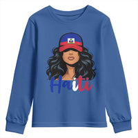 Beautiful Haitian Girl in Flag Baseball Cap Youth Sweatshirt Haiti Heritage Pride