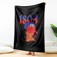 Haiti 1804 Curly Afro Queen Hoop Earrings Style Graphic Throw Blanket Haitian Heritage Pride