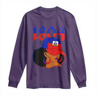 Haiti 1804 Curly Afro Queen Hoop Earrings Style Graphic Long Sleeve Shirt Haitian Heritage Pride