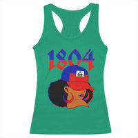 Haiti 1804 Curly Afro Queen Hoop Earrings Style Graphic Racerback Tank Top Haitian Heritage Pride