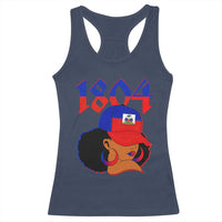 Haiti 1804 Curly Afro Queen Hoop Earrings Style Graphic Racerback Tank Top Haitian Heritage Pride