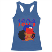 Haiti 1804 Curly Afro Queen Hoop Earrings Style Graphic Racerback Tank Top Haitian Heritage Pride
