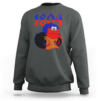 Haiti 1804 Curly Afro Queen Hoop Earrings Style Graphic Sweatshirt Haitian Heritage Pride