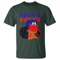 Haiti 1804 Curly Afro Queen Hoop Earrings Style Graphic T Shirt Haitian Heritage Pride