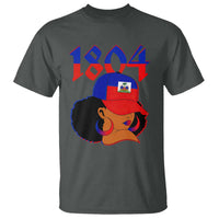 Haiti 1804 Curly Afro Queen Hoop Earrings Style Graphic T Shirt Haitian Heritage Pride