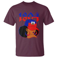 Haiti 1804 Curly Afro Queen Hoop Earrings Style Graphic T Shirt Haitian Heritage Pride