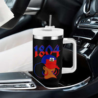 Haiti 1804 Curly Afro Queen Hoop Earrings Style Graphic Tumbler With Handle Haitian Heritage Pride