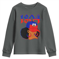 Haiti 1804 Curly Afro Queen Hoop Earrings Style Graphic Youth Sweatshirt Haitian Heritage Pride