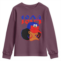 Haiti 1804 Curly Afro Queen Hoop Earrings Style Graphic Youth Sweatshirt Haitian Heritage Pride