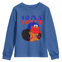 Haiti 1804 Curly Afro Queen Hoop Earrings Style Graphic Youth Sweatshirt Haitian Heritage Pride