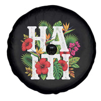 Haiti Tropical Floral Hibiscus Palm Leaves Island Graphic Spare Tire Cover Haitian Heritage Pride
