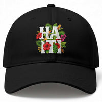 Haiti Tropical Floral Hibiscus Palm Leaves Island Graphic Baseball Cap Haitian Heritage Pride