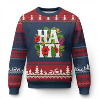 Haiti Tropical Floral Hibiscus Palm Leaves Island Graphic Ugly Christmas Sweater Haitian Heritage Pride