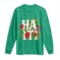 Haiti Tropical Floral Hibiscus Palm Leaves Island Graphic Long Sleeve Shirt Haitian Heritage Pride