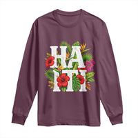 Haiti Tropical Floral Hibiscus Palm Leaves Island Graphic Long Sleeve Shirt Haitian Heritage Pride