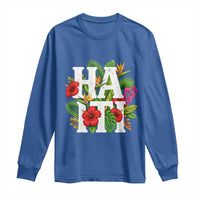 Haiti Tropical Floral Hibiscus Palm Leaves Island Graphic Long Sleeve Shirt Haitian Heritage Pride