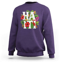 Haiti Tropical Floral Hibiscus Palm Leaves Island Graphic Sweatshirt Haitian Heritage Pride