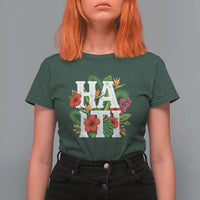 Haiti Tropical Floral Hibiscus Palm Leaves Island Graphic T Shirt For Women Haitian Heritage Pride