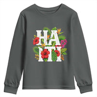 Haiti Tropical Floral Hibiscus Palm Leaves Island Graphic Youth Sweatshirt Haitian Heritage Pride