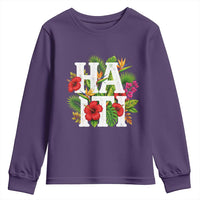 Haiti Tropical Floral Hibiscus Palm Leaves Island Graphic Youth Sweatshirt Haitian Heritage Pride